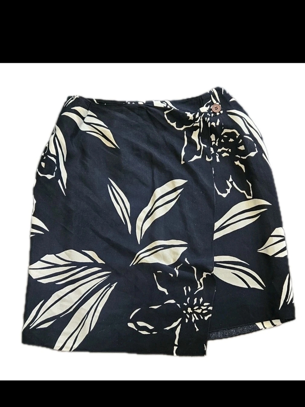 Vtg Evan Picone Skirt 8P Black Floral Rayon Wrap Mini 90s Aesthetic Old Money